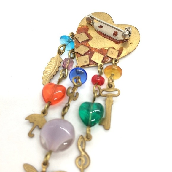 3/$30 VINTAGE HEART BROOCH PIN CHARMS KEY TREBLE CLEF BUMBLE BEE UMBRELLA LEAF - Picture 10 of 11